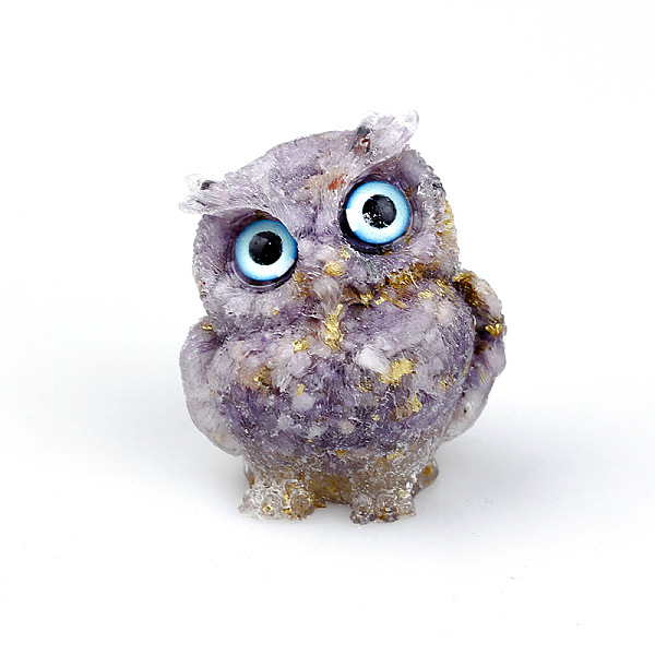 

PandaHall Resin Home Display Decorations, with Natural Lilac Jade Chips and Gold Foil Inside, Owl, 60x50x42mm Lilac Jade Owl