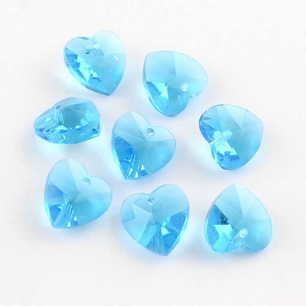 

PandaHall Transparent Glass Heart Pendants, Faceted, Deep Sky Blue, 14x14x8mm, Hole: 1.5mm Glass Heart Blue