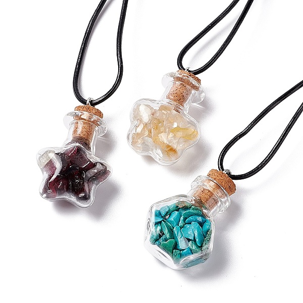 

PandaHall Star Wish Bottle Pendant Necklaces Set for Girl Women, Natural Garnet & Citrine Chip & Howlite Chip Beads Necklaces, Cowhide...