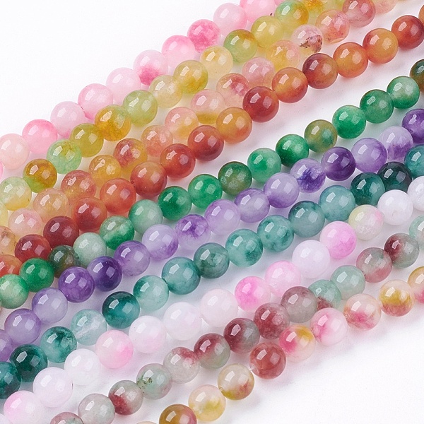 

PandaHall Two Tone Natural White Jade Bead Strands, Dyed, Round, Mixed Color, 6mm, Hole: 1mm, about 62pcs/strand, 15.7 inch White Jade Round..., Multicolor