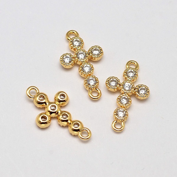 

PandaHall Cross Brass Micro Pave AAA Cubic Zirconia Pendants, Cadmium Free & Nickel Free & Lead Free, Real 18K Gold Plated, 16x9x2mm, Hole...