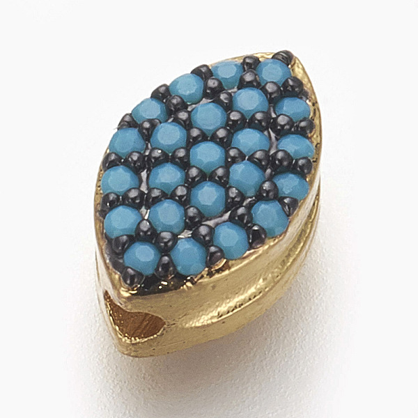 

PandaHall Brass Micro Pave Cubic Zirconia Beads, Lead Free & Cadmium Free, Horse Eye, Deep Sky Blue, Golden, 9x6x4.5mm, Hole: 1.6mm...