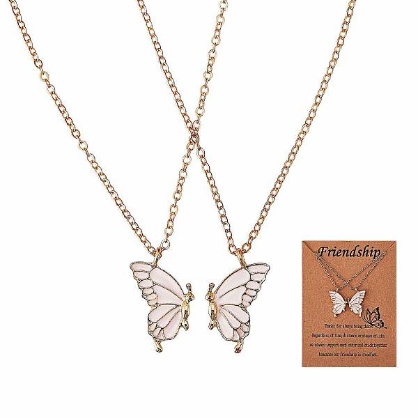 

PandaHall 2Pcs Matching Butterfly Pendant Necklaces Set, 316 Surgical Stainless Steel Couple Necklace for Mother Daughter Friends, Light..., White