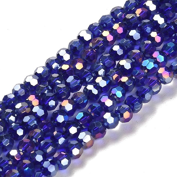 

PandaHall Faceted(32 Facets) Electroplate Glass Beads Strands, AB Color Plated, Round, Dark Blue, 4mm, Hole: 0.5mm, about 100pcs/strand...