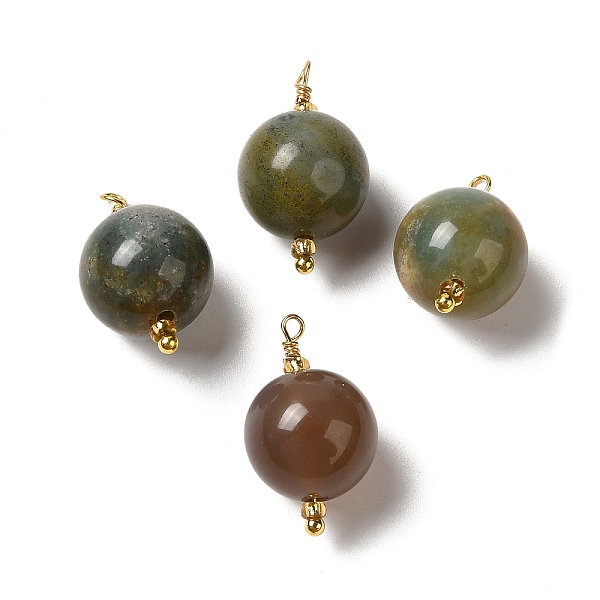 

PandaHall Natural Indian Agate Pendants, Round Charms with Real 18K Gold Plated Brass Loops, 20~20.5x11.5~12.5mm, Hole: 1.4~1.5mm Natural...