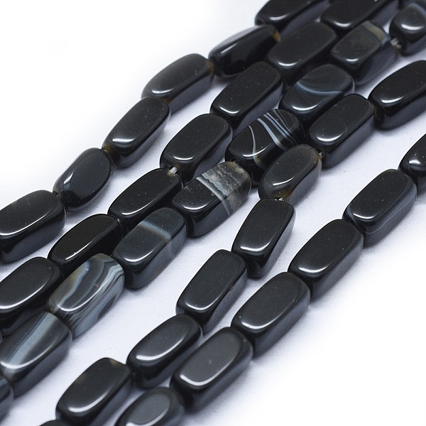 

PandaHall Natural Banded Agate/Striped Agate Beads Strands, Dyed & Heated, Cuboid, Black, 11x5~5.5x5~5.5mm, Hole: 1mm, about 35~36pcs/strand...