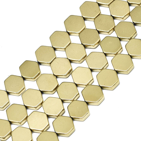 

PandaHall Electroplate Non-magnetic Synthetic Hematite Beads Strands, Hexagon, Real 18K Gold Plated, 7.5x8x2mm, Hole: 0.9mm, about...