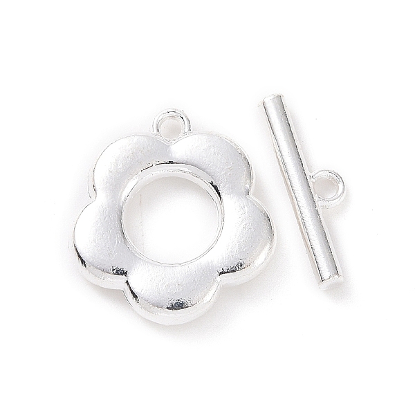 PandaHall Alloy Toggle Clasps, Flower, Matte Silver Color, Flower: 14x13x2mm, Bar: 4x13x2mm, Hole: 1.2mm Alloy Flower