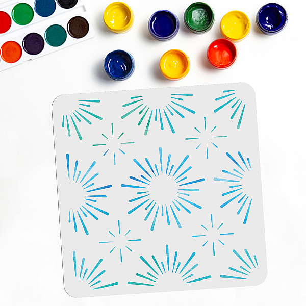 

PandaHall MAYJOYDIY Starburst Stencil Star Stencil Template 30×30cm Square Reusable PET Hollow Out Wall Stencil for...
