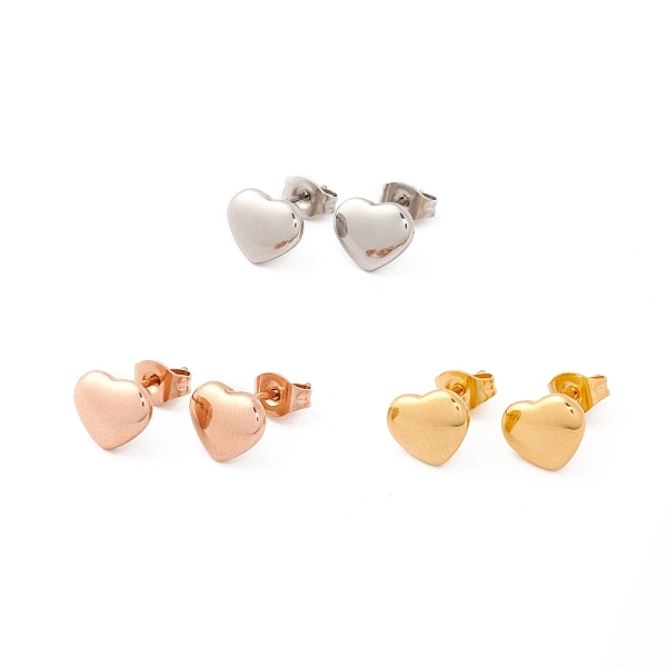 

PandaHall 6 Pairs 304 Stainless Steel Heart Stud Earrings for Women, Mixed Color, 7x9mm, Pin: 1mm 304 Stainless Steel Heart