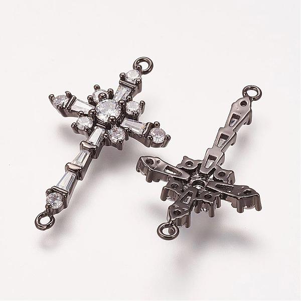 

PandaHall Brass Micro Pave Cubic Zirconia Links, Cross, Gunmetal, 34x20x4mm, Hole: 1mm Brass+Cubic Zirconia Cross