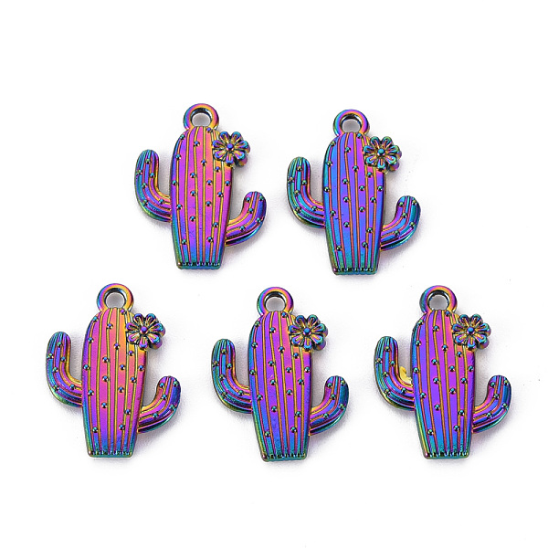 

PandaHall Alloy Pendants, Cadmium Free & Nickel Free & Lead Free, Cactus, Rainbow Color, 20x15x2mm, Hole: 1.6mm Alloy Others