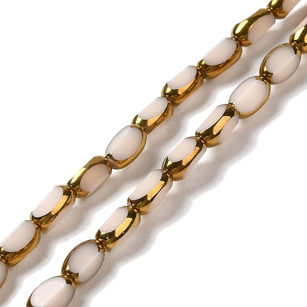 

PandaHall Electroplate Opaque Color Glass Beads Strands, Faceted, Oval, Seashell Color, 7x4.5x3.5mm, Hole: 1mm, about 50pcs/strand, 12.99''...