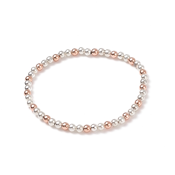 

PandaHall Two Tone Brass Round Beaded Stretch Bracelet for Women, Platinum & Rose Gold, Inner Diameter: 2-1/4 inch(5.7cm), Beads: 4mm Brass