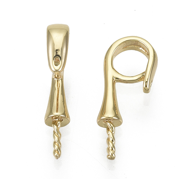 

PandaHall Brass Peg Bails Charms, for Half Drilled Bead, Nickel Free, Real 18K Gold Plated, 13x5x2mm, Hole: 3mm, Pin: 0.6mm Brass