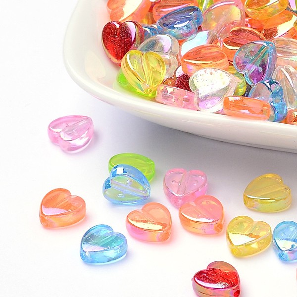 

PandaHall Transparent Acrylic Beads, Heart, Dyed, AB Color, Mixed Color, 8x8x3mm, Hole: 1.5mm, about 2800pcs/500g Acrylic Heart Multicolor