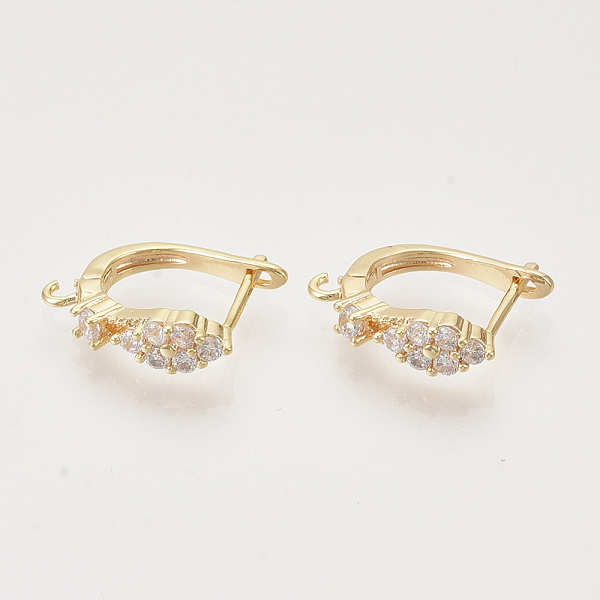 

PandaHall Brass Cubic Zirconia Hoop Earring Findings with Latch Back Closure, Nickel Free, with Horizontal Loop, Real 18K Gold Plated..., Clear