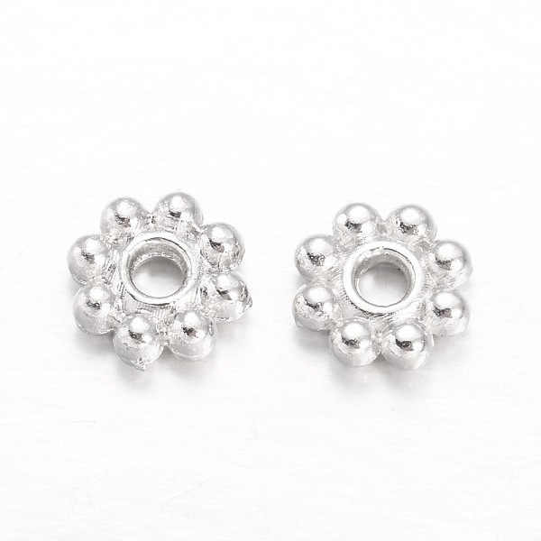 

PandaHall Alloy Daisy Spacer Beads, Flower, Cadmium Free & Lead Free, Silver, 5~6x1.5~2mm, Hole: 1.8mm, about 7000pcs/1000g Alloy Flower