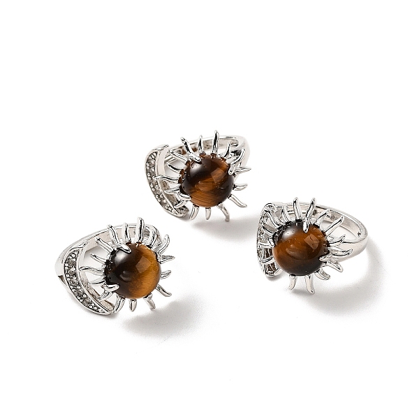 

PandaHall Natural Tiger Eye Sun & Moon Open Cuff Rings, Platinum Brass Jewelry for Women, Lead Free & Cadmium Free, Inner Diameter: 17~18mm...