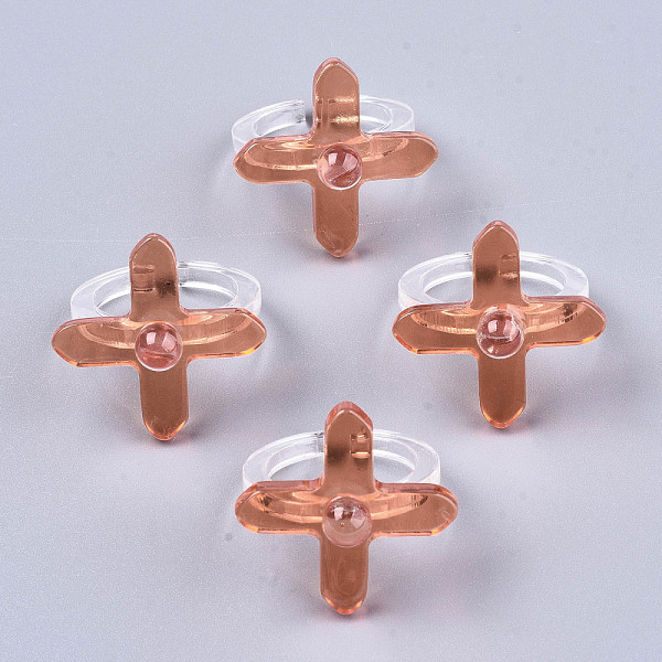 

PandaHall (Jewelry Parties Factory Sale)Transparent Acrylic Cuff Rings, Open Rings, Cross, Dark Salmon, US Size 8 1/4(18.3mm) Acrylic