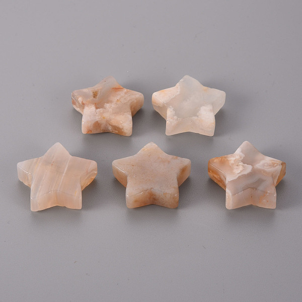 

PandaHall Natural Cherry Blossom Agate Star Shaped Worry Stones, Pocket Stone for Witchcraft Meditation Balancing, 30x31x10mm Cherry Blossom...