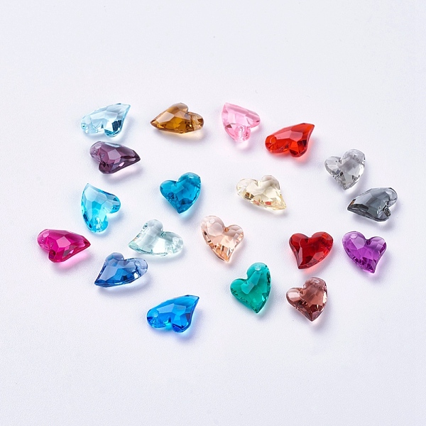 PandaHall Transparent Acrylic Charms, Faceted, Heart, Mixed Color, 11x9x4mm, Hole: 0.5mm Acrylic Heart Multicolor