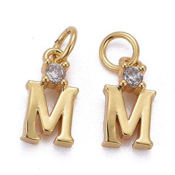

PandaHall Brass Micro Pave Clear Cubic Zirconia Pendants, with Jump Rings, Real 18K Gold Plated, Long-Lasting Plated, Letter, Letter.M...