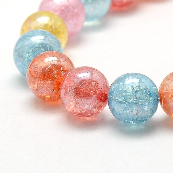 Electroplate AB Color Plated Synthetic Crackle Quartz Round Beads Strands