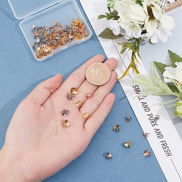 

PandaHall Unicraftale 90Pcs 9 Style 304 Stainless Steel Peg Bails Pendants, for Half Driled Beads, Mixed Color, 10x5~8mm, Hole: 2mm, Pin...