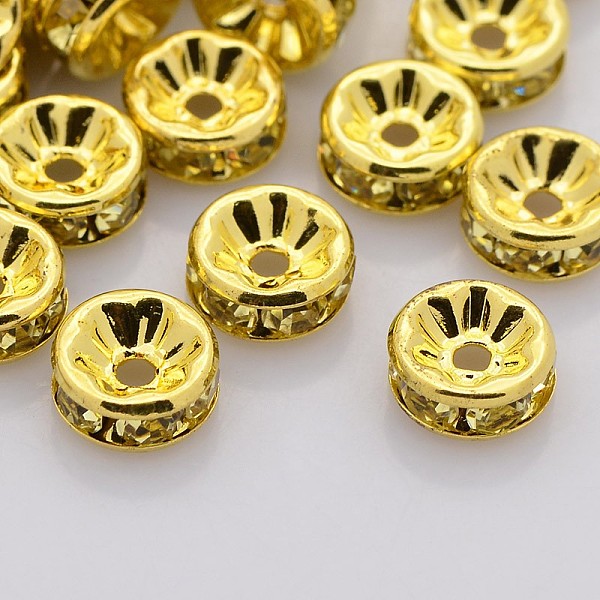 

PandaHall Brass Rhinestone Spacer Beads, Grade A, Straight Flange, Golden Metal Color, Rondelle, Jonquil, 6x3mm, Hole: 1mm Brass+Rhinestone..., Yellow