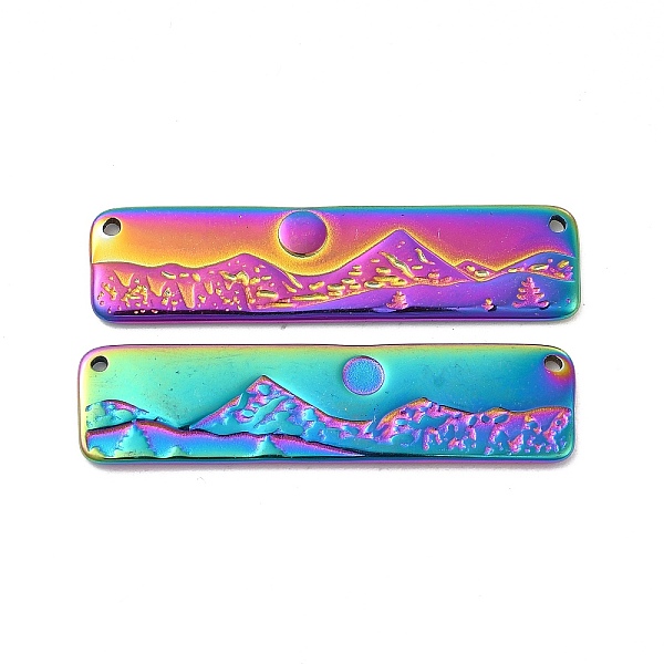 

PandaHall Ion Plating(IP) 304 Stainless Steel Pendants, Rectangle with Mountain Charm , Rainbow Color, 10x40x1.5mm, Hole: 1.2mm 304...