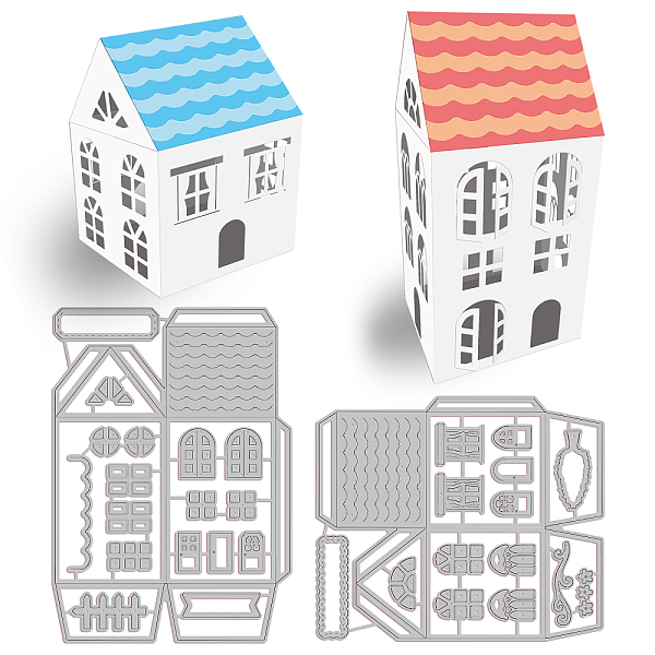 PandaHall GLOBLELAND 2Pcs 3D House Cutting Dies Metal Building Die Cuts Embossing Stencils Template for Paper Card Making Decoration DIY...
