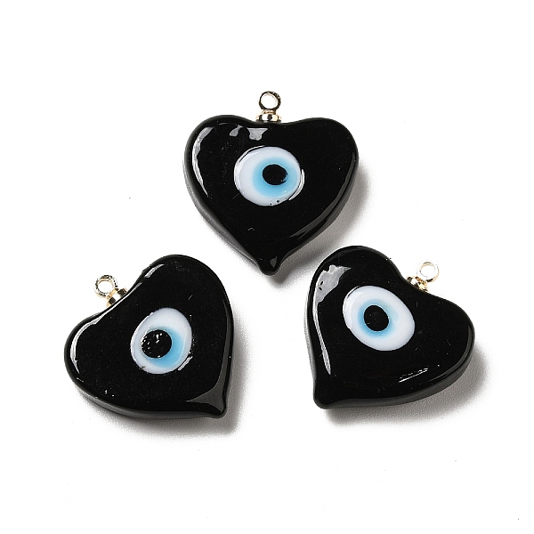 

PandaHall Handmade Lampwork Pendants, with Real 18K Gold Plated Plated Brass Finding, Cadmium Free & Lead Free, Heart with Evil Eye, Black...