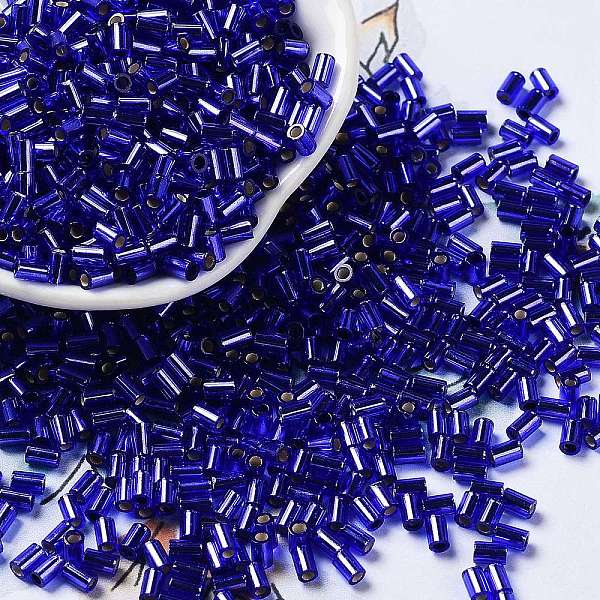

PandaHall Baking Paint Glass Round Bugle Beads, Silver Lined, Tube, Blue, 3.5~3.8x2~2.5mm, Hole: 1.2mm Glass Blue