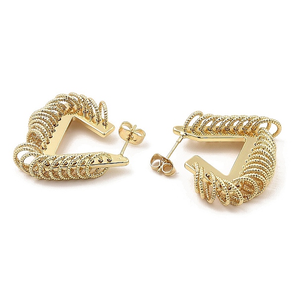 

PandaHall Brass Triangle with Rings Stud Earrings, Half Hoop Earrings, Real 16K Gold Plated, 28.5x27x8mm Brass Triangle