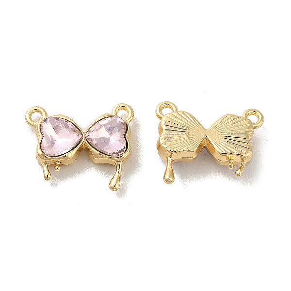 

PandaHall Glass Charms, Rack Plating Golden Alloy Findings, Nickel Free, Bowknot, Pink, 14x16x4.5mm, Hole: 1.5mm Alloy+Glass Bowknot Pink