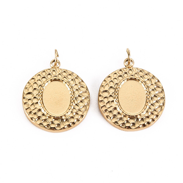 

PandaHall 304 Stainless Steel Pendant Cabochon Settings, with Jump Rings, Textured Flat Round, Real 14K Gold Plated, Tray: 8x6.5mm...