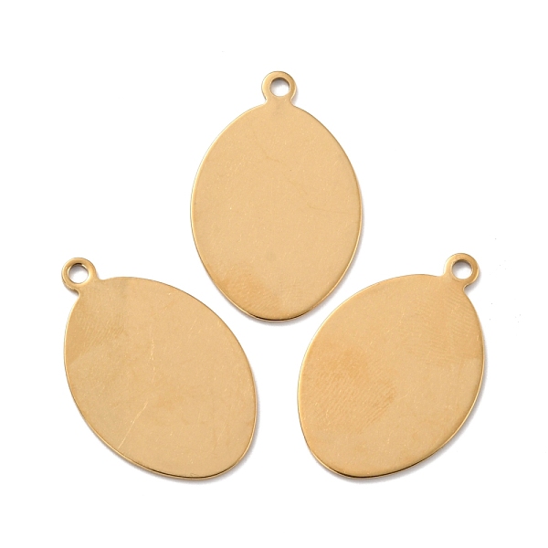 

PandaHall Ion Plating(IP) 201 Stainless Steel Pendant, Oval, Real 18K Gold Plated, 33.5x21.5x0.5mm, Hole: 2.5mm 201 Stainless Steel Oval