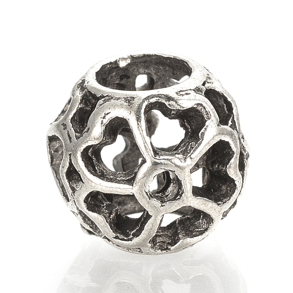 

PandaHall Alloy European Beads, Large Hole Beads, Hollow Rondelle with Flower, Antique Silver, 10.5x10x9mm, Hole: 5mm Alloy Rondelle