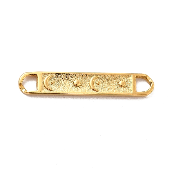 

PandaHall Ion Plating(IP) 304 Stainless Steel Connector Charms, Rectangle Links with Moon & Star, Real 18K Gold Plated, 7x42x3mm, Hole...