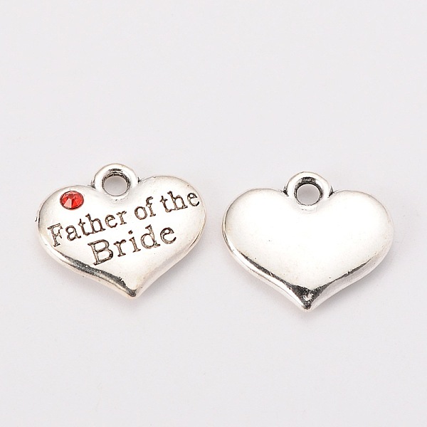 

PandaHall Wedding Theme Antique Silver Tone Tibetan Style Alloy Heart with Father of the Bride Rhinestone Charms, Cadmium Free & Lead Free..., Red