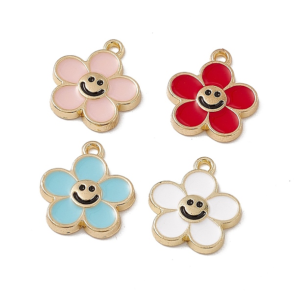 

PandaHall Alloy Enamel Pendants, Golden, Flower with Smiling Face Charm, Mixed Color, 15x14x2mm, Hole: 1.4mm Alloy+Enamel Flower Multicolor
