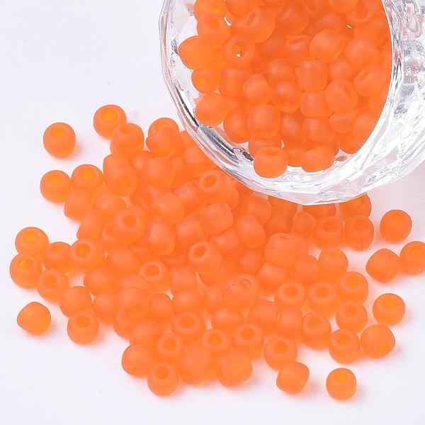 

PandaHall 6/0 Frosted Round Glass Seed Beads, Orange, Size: about 4mm in diameter, hole:1.5mm, about 495pcs/50g Glass Orange
