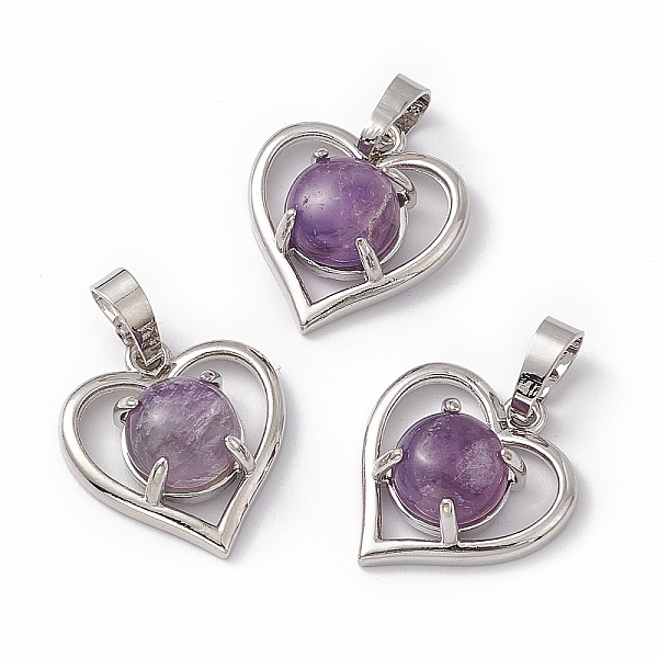 

PandaHall Natural Amethyst Pendants, Heart Charms, with Platinum Tone Brass Findings, Cadmium Free & Nickel Free & Lead Free...