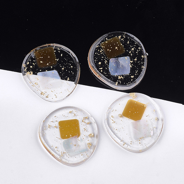 

PandaHall Transparent Resin Cabochons, with Shell and Gold Foil, Flat Round, Goldenrod, 32.5x30x4~4.5mm Resin Flat Round Gold