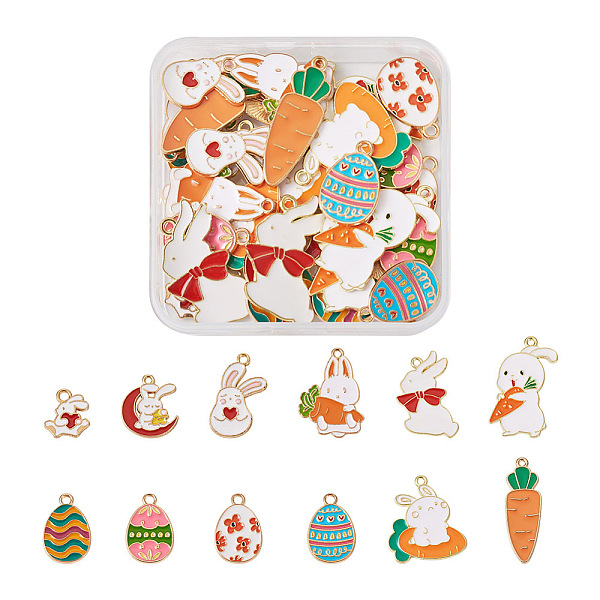 

PandaHall 48Pcs 12 Style Alloy Enamel Pendants, Rabbit & Carrot & Easter Egg, Mixed Color, 13.5~34.5x11~24x1~1.5mm, hole: 1.4~2mm..., Multicolor