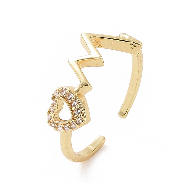 

PandaHall Clear Cubic Zirconia Heart Beat Open Cuff Ring, Brass Jewelry for Women, Golden, Inner Diameter: 17.6mm Brass+Cubic Zirconia Clear