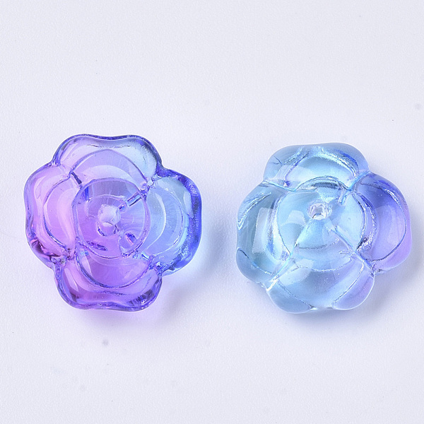 

PandaHall Two Tone Transparent Spray Painted Glass Beads, Flower, Medium Orchid, 13.5x12.5x5.5mm, Hole: 1.2mm Glass Flower Purple
