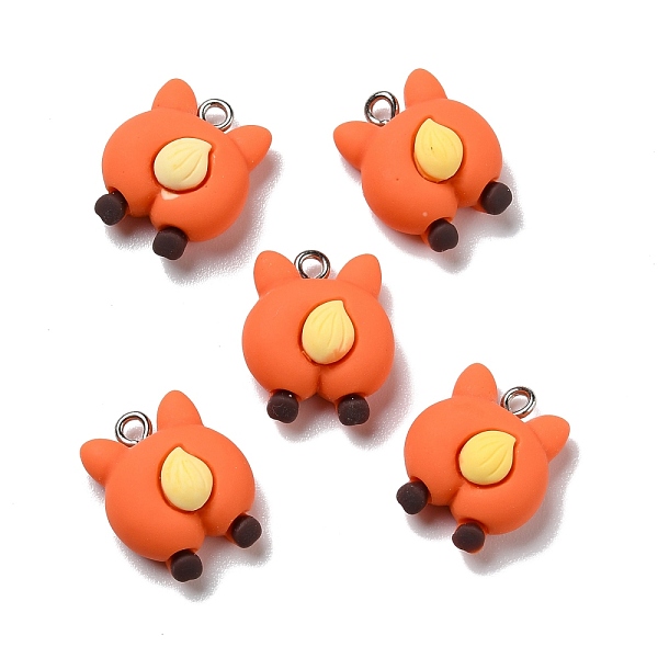 

PandaHall Opaque Resin Pendants, with Platinum Tone Iron Loops, Fox Butt, Orange Red, 18.5x15.5x8.5mm, Hole: 2mm Iron+Resin Fox