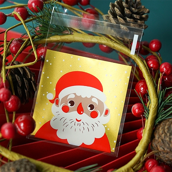 PandaHall Self-Adhesive OPP Cellophane Bag, Christmas Theme, Bakeware Accessoires, for Mini Cake, Cupcake, Cookie Packing, Square, Santa...